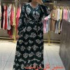 پیراهن نخی استین بلند کرمی طرح دار